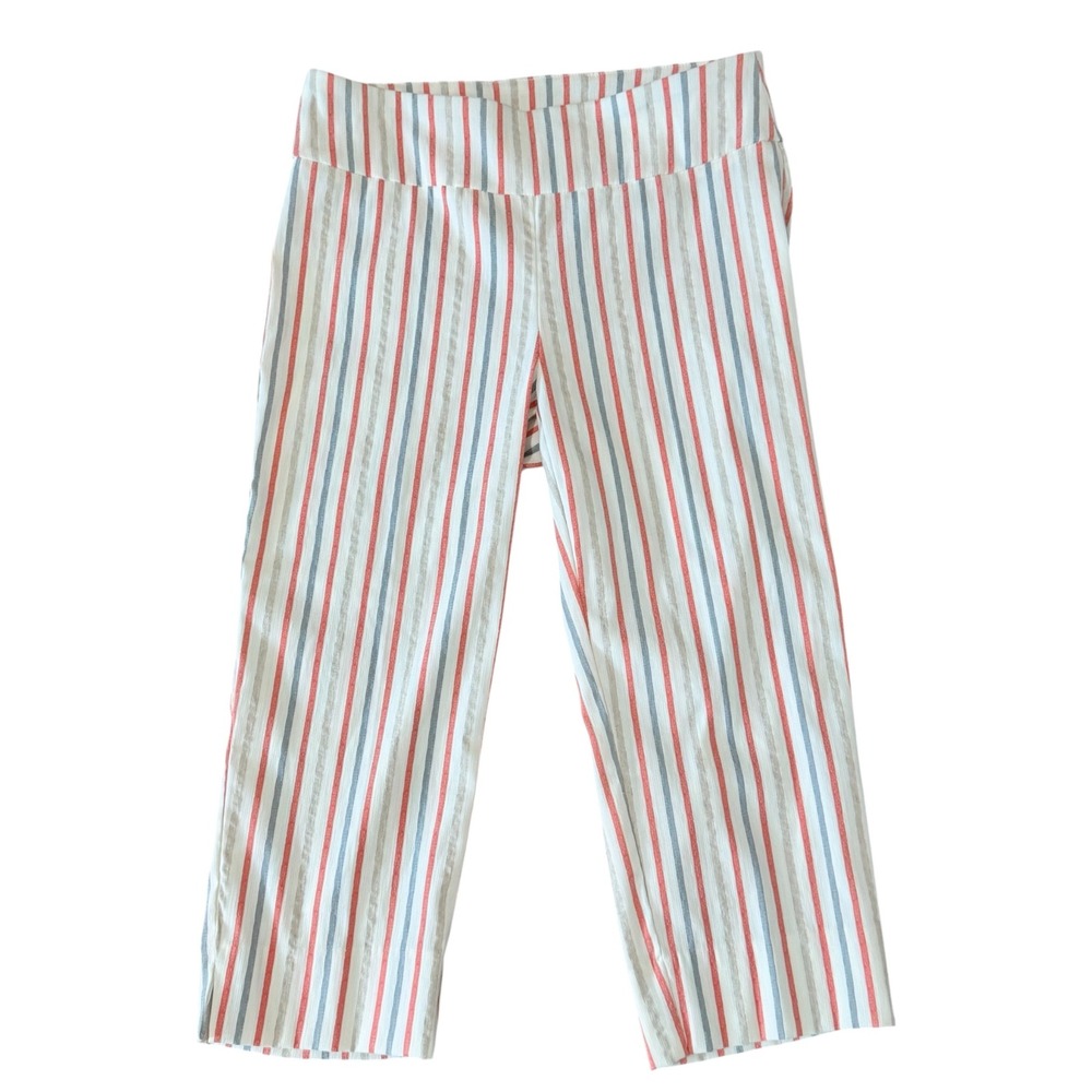 Zac & Rachel Petite Ultimate Fit Striped Crop Pants Porcelain Rose 8P NEW Tags